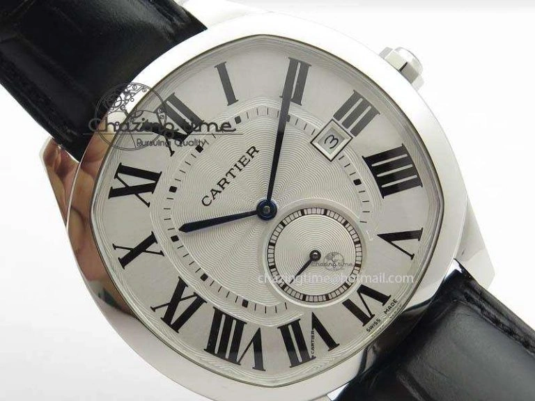 Drive de Cartier SS Best Edition White Textured Dial On Black Leather Strap A23J(1904-PS MC) Sustainable 6287