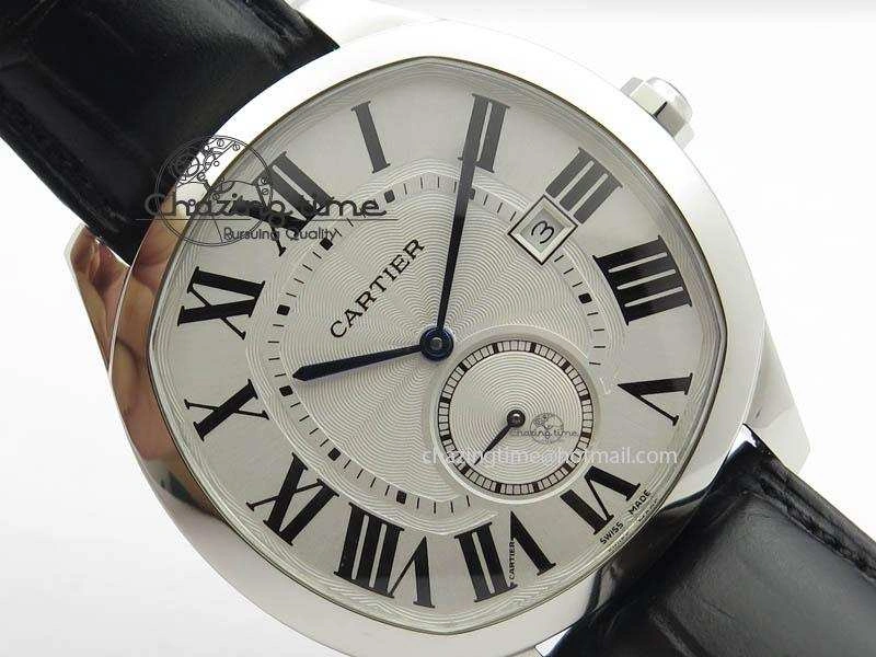 Drive de Cartier SS Best Edition White Textured Dial On Black Leather Strap A23J(1904-PS MC) Sustainable 6287