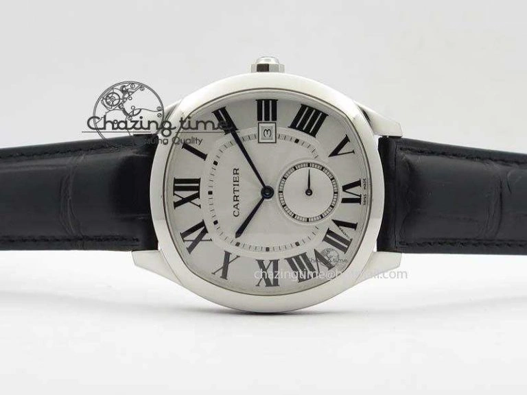 Drive de Cartier SS Best Edition White Textured Dial On Black Leather Strap A23J(1904-PS MC) Sustainable 6287