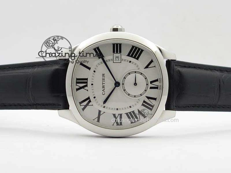 Drive de Cartier SS Best Edition White Textured Dial On Black Leather Strap A23J(1904-PS MC) Sustainable 6287