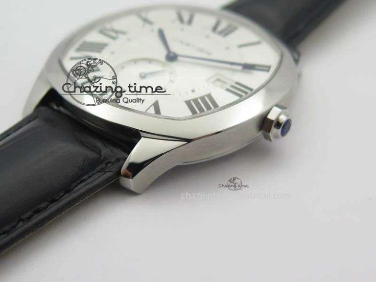 Drive de Cartier SS Best Edition White Textured Dial On Black Leather Strap A23J(1904-PS MC) Sustainable 6287