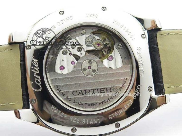 Drive de Cartier SS Best Edition White Textured Dial On Black Leather Strap A23J(1904-PS MC) Sustainable 6287