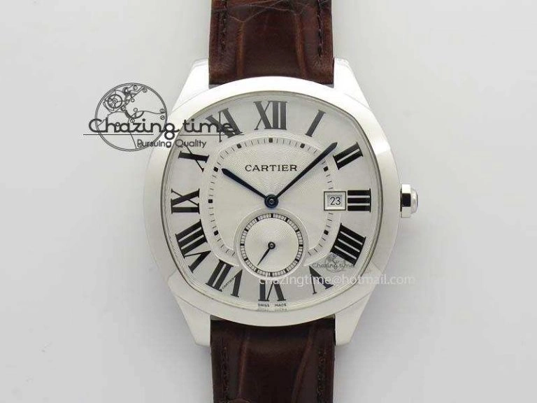 Drive de Cartier SS Best Edition White Textured Dial On Brown Leather Strap A23J(1904-PS MC) Comfortable 6288