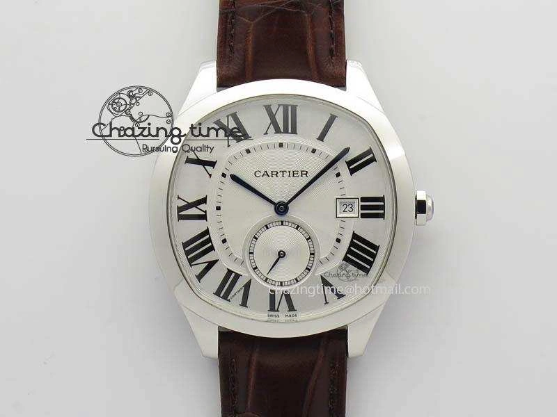 Drive de Cartier SS Best Edition White Textured Dial On Brown Leather Strap A23J(1904-PS MC) Comfortable 6288