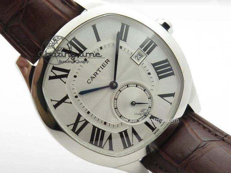 Drive de Cartier SS Best Edition White Textured Dial On Brown Leather Strap A23J(1904-PS MC) Comfortable 6288