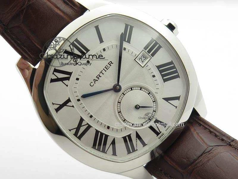 Drive de Cartier SS Best Edition White Textured Dial On Brown Leather Strap A23J(1904-PS MC) Comfortable 6288