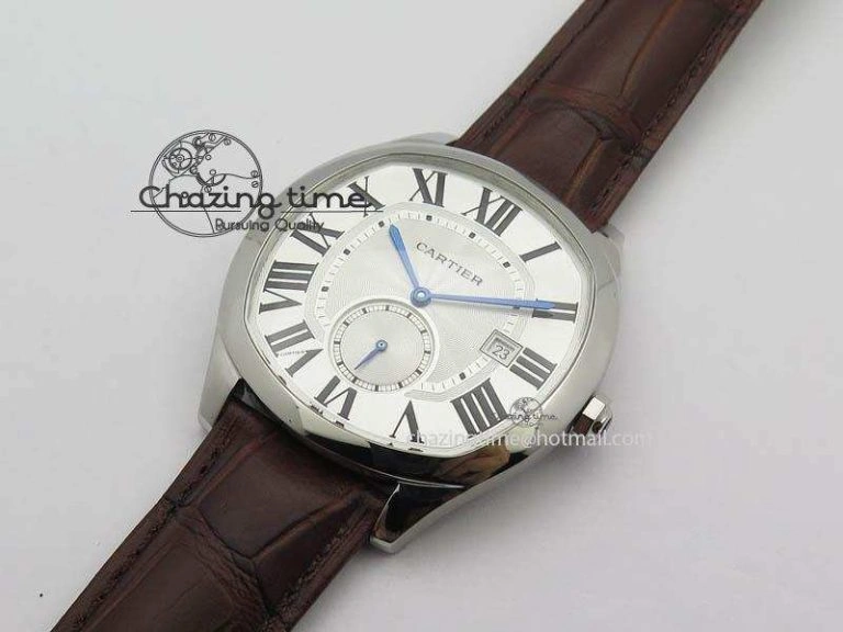 Drive de Cartier SS Best Edition White Textured Dial On Brown Leather Strap A23J(1904-PS MC) Comfortable 6288