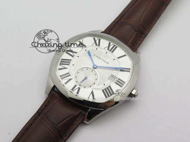 Drive de Cartier SS Best Edition White Textured Dial On Brown Leather Strap A23J(1904-PS MC) Comfortable 6288