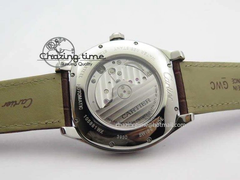 Drive de Cartier SS Best Edition White Textured Dial On Brown Leather Strap A23J(1904-PS MC) Comfortable 6288