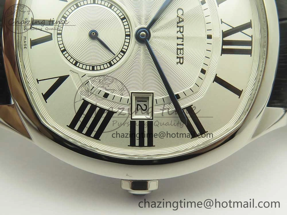 Drive de Cartier SS GSF 1:1 Best Edition White Textured Dial on Black Leather Strap A23J Premium 6188