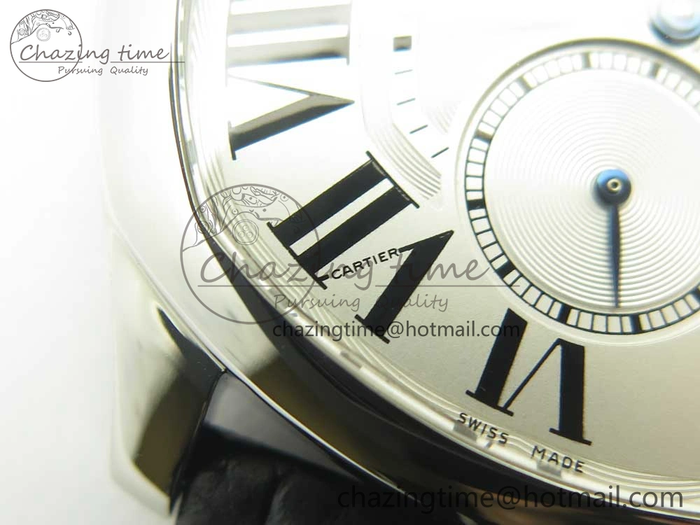 Drive de Cartier SS GSF 1:1 Best Edition White Textured Dial on Black Leather Strap A23J Premium 6188