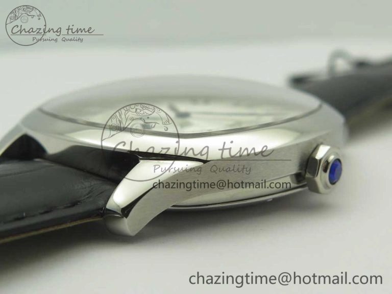 Drive de Cartier SS GSF 1:1 Best Edition White Textured Dial on Black Leather Strap A23J Premium 6188