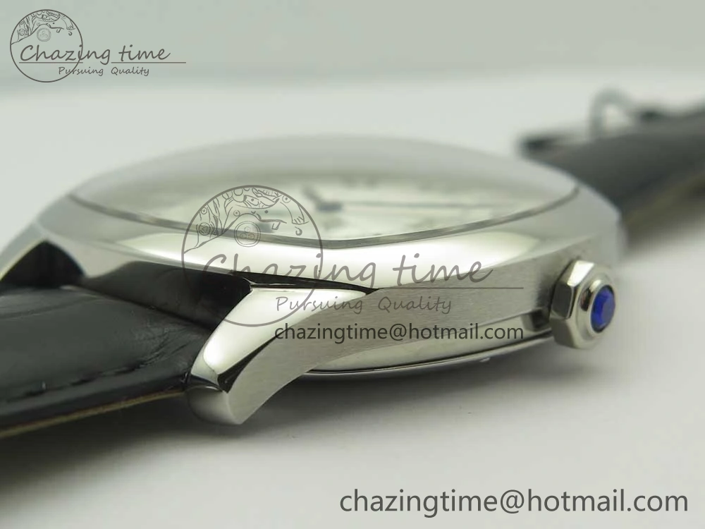Drive de Cartier SS GSF 1:1 Best Edition White Textured Dial on Black Leather Strap A23J Premium 6188