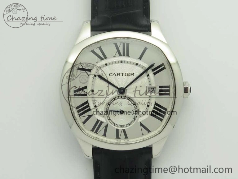 Drive de Cartier SS GSF 1:1 Best Edition White Textured Dial on Black Leather Strap A23J Premium 6188