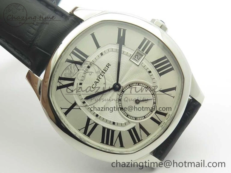 Drive de Cartier SS GSF 1:1 Best Edition White Textured Dial on Black Leather Strap A23J Premium 6188