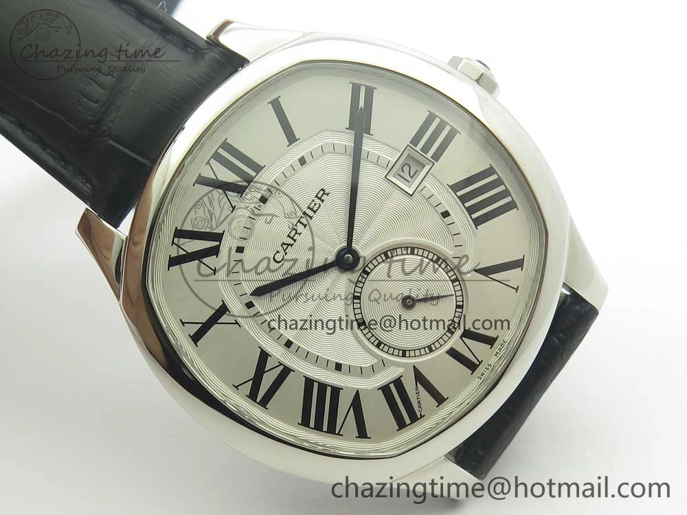 Drive de Cartier SS GSF 1:1 Best Edition White Textured Dial on Black Leather Strap A23J Premium 6188
