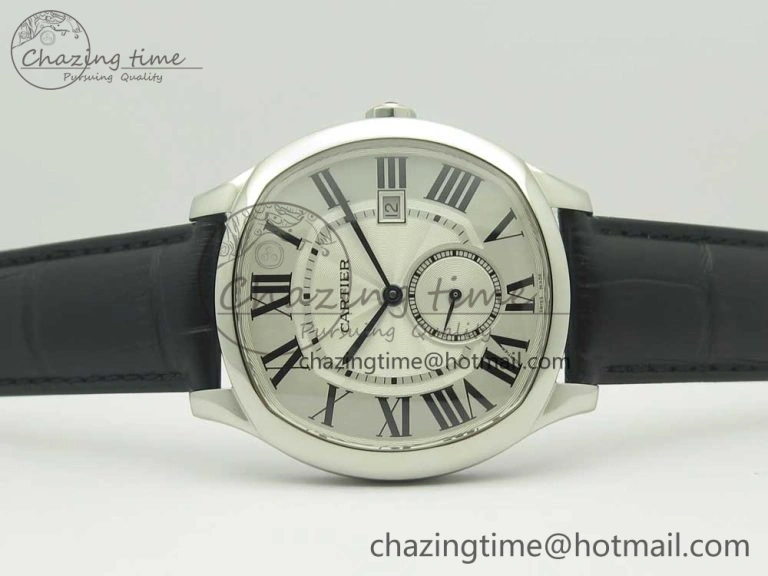 Drive de Cartier SS GSF 1:1 Best Edition White Textured Dial on Black Leather Strap A23J Premium 6188