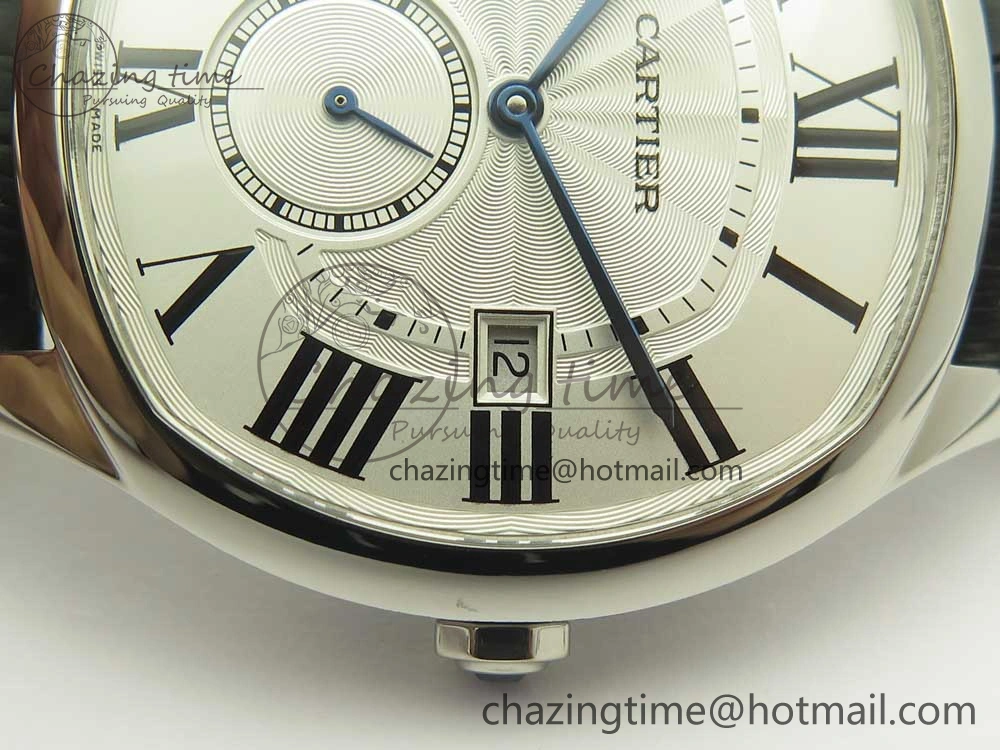 Drive de Cartier SS GSF 1:1 Best Edition White Textured Dial on Black Leather Strap A23J Premium 6188