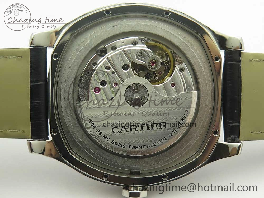 Drive de Cartier SS GSF 1:1 Best Edition White Textured Dial on Black Leather Strap A23J Premium 6188