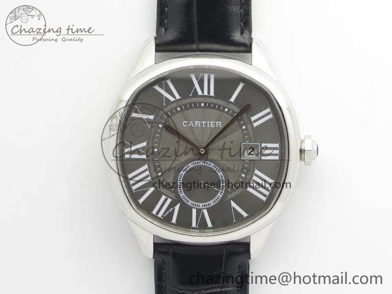 Drive de Cartier SS TF 1:1 Best Edition Gray Textured Dial On Black Leather Strap A23J BestValue 6277