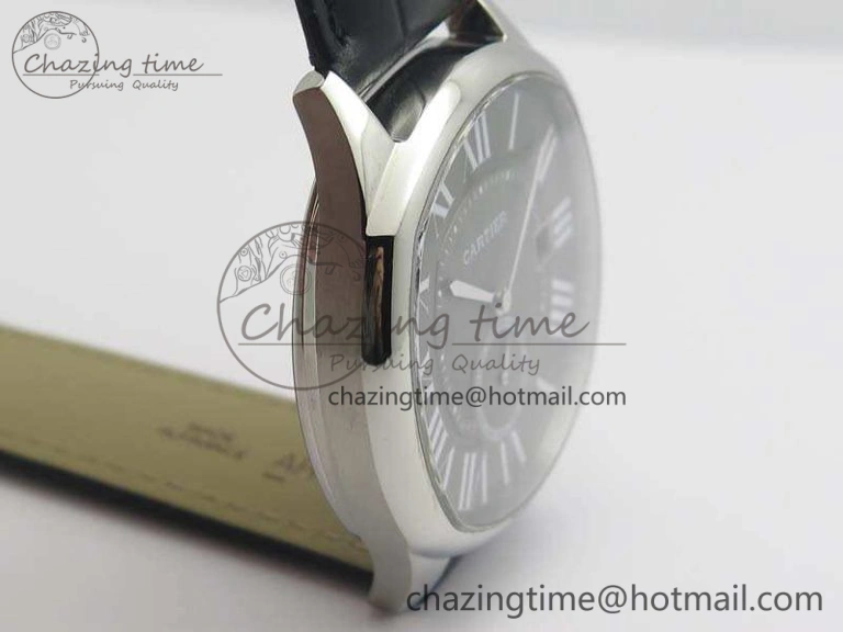 Drive de Cartier SS TF 1:1 Best Edition Gray Textured Dial On Black Leather Strap A23J BestValue 6277