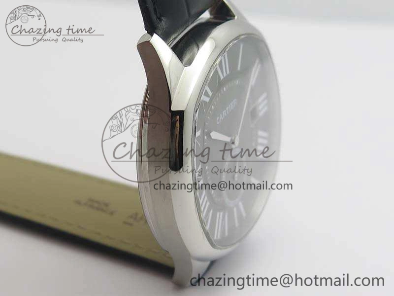 Drive de Cartier SS TF 1:1 Best Edition Gray Textured Dial On Black Leather Strap A23J BestValue 6277