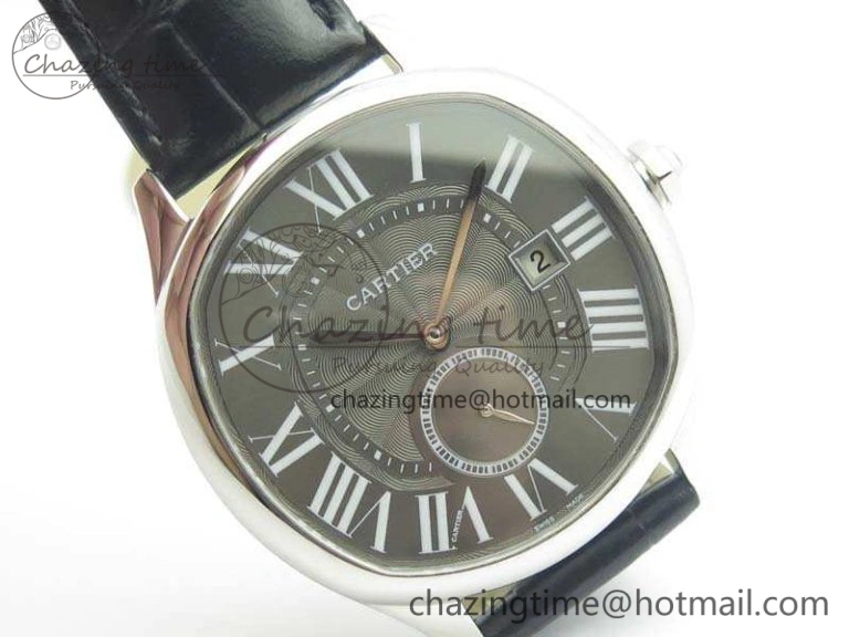 Drive de Cartier SS TF 1:1 Best Edition Gray Textured Dial On Black Leather Strap A23J BestValue 6277