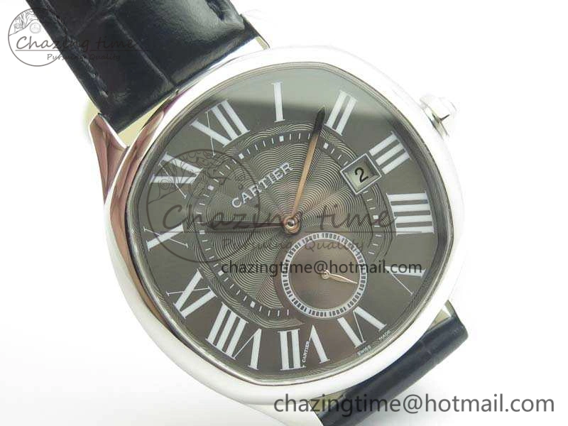 Drive de Cartier SS TF 1:1 Best Edition Gray Textured Dial On Black Leather Strap A23J BestValue 6277