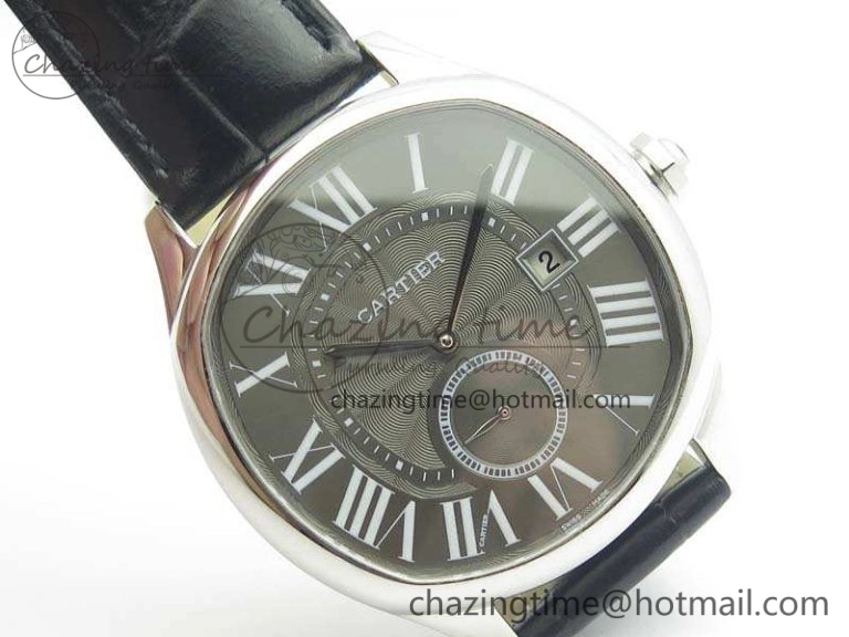 Drive de Cartier SS TF 1:1 Best Edition Gray Textured Dial On Black Leather Strap A23J BestValue 6277