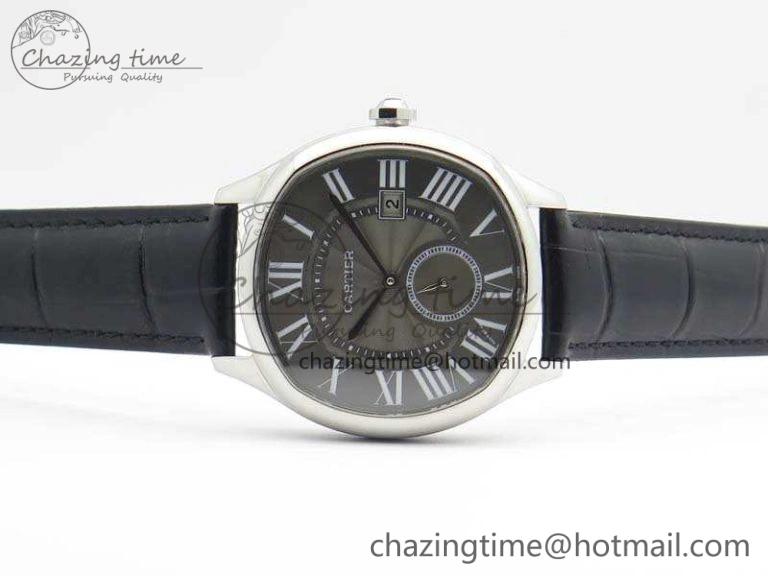 Drive de Cartier SS TF 1:1 Best Edition Gray Textured Dial On Black Leather Strap A23J BestValue 6277