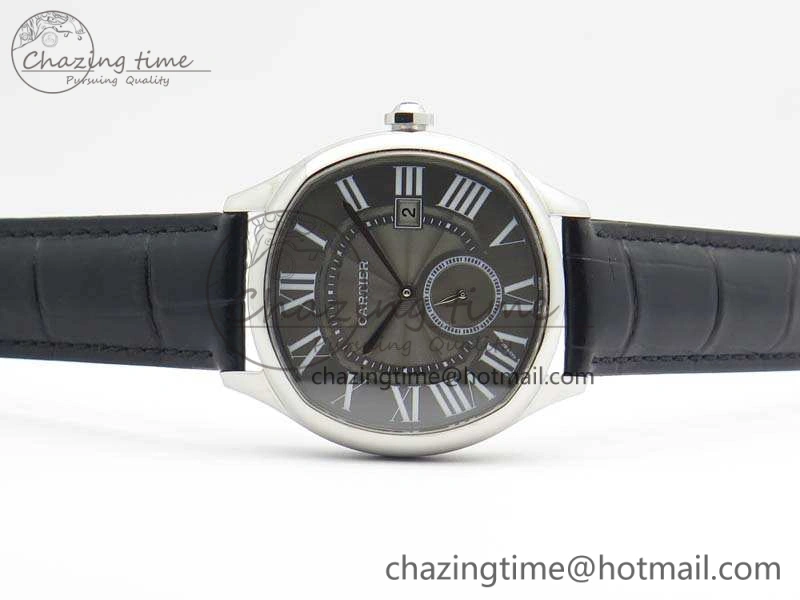 Drive de Cartier SS TF 1:1 Best Edition Gray Textured Dial On Black Leather Strap A23J BestValue 6277