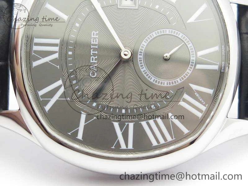 Drive de Cartier SS TF 1:1 Best Edition Gray Textured Dial On Black Leather Strap A23J BestValue 6277