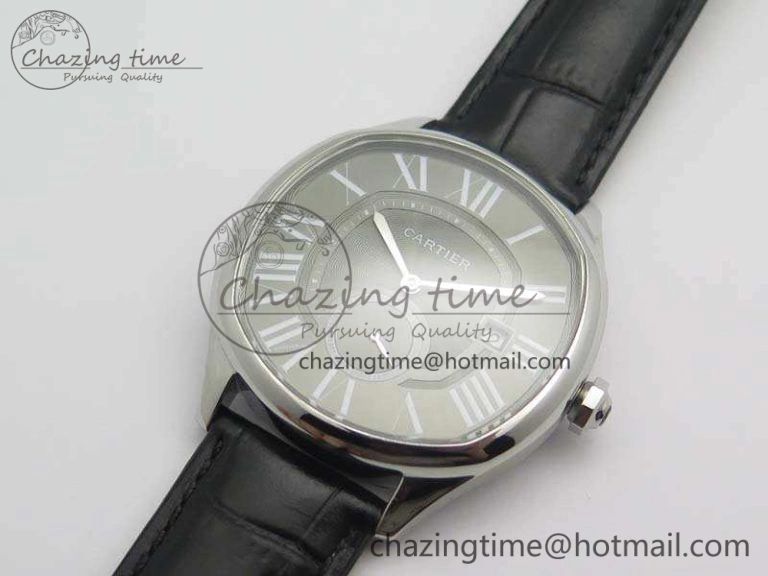 Drive de Cartier SS TF 1:1 Best Edition Gray Textured Dial On Black Leather Strap A23J BestValue 6277