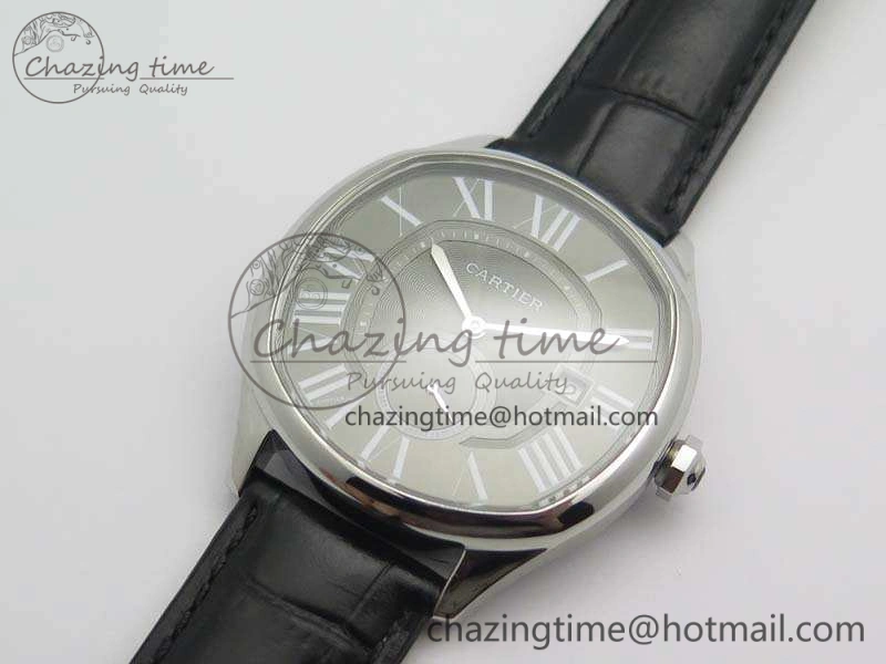 Drive de Cartier SS TF 1:1 Best Edition Gray Textured Dial On Black Leather Strap A23J BestValue 6277
