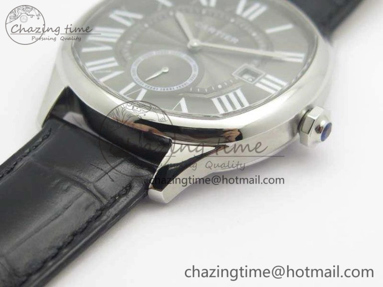 Drive de Cartier SS TF 1:1 Best Edition Gray Textured Dial On Black Leather Strap A23J BestValue 6277