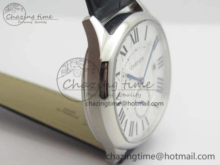 HighQuality Drive de Cartier SS TF 1:1 Best Edition White Textured Dial On Black Leather Strap A23J 6276