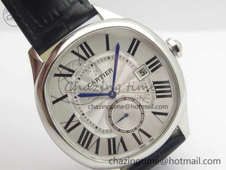 HighQuality Drive de Cartier SS TF 1:1 Best Edition White Textured Dial On Black Leather Strap A23J 6276