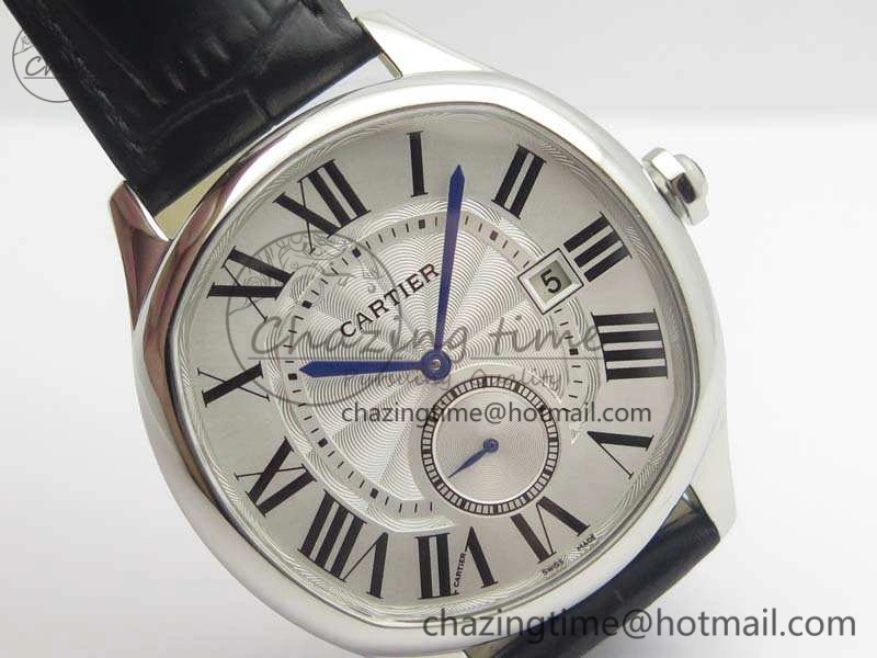 HighQuality Drive de Cartier SS TF 1:1 Best Edition White Textured Dial On Black Leather Strap A23J 6276