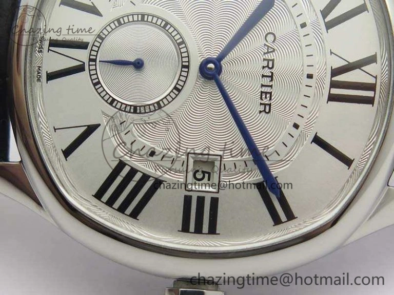 HighQuality Drive de Cartier SS TF 1:1 Best Edition White Textured Dial On Black Leather Strap A23J 6276