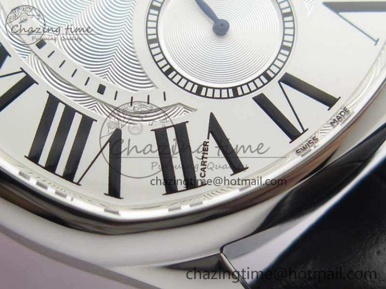 HighQuality Drive de Cartier SS TF 1:1 Best Edition White Textured Dial On Black Leather Strap A23J 6276
