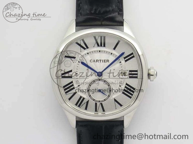 HighQuality Drive de Cartier SS TF 1:1 Best Edition White Textured Dial On Black Leather Strap A23J 6276