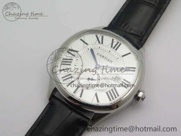 HighQuality Drive de Cartier SS TF 1:1 Best Edition White Textured Dial On Black Leather Strap A23J 6276