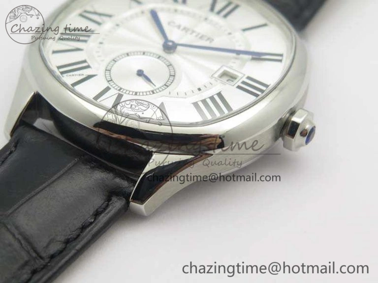 HighQuality Drive de Cartier SS TF 1:1 Best Edition White Textured Dial On Black Leather Strap A23J 6276