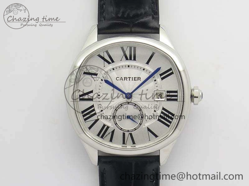 HighQuality Drive de Cartier SS TF 1:1 Best Edition White Textured Dial On Black Leather Strap A23J 6276