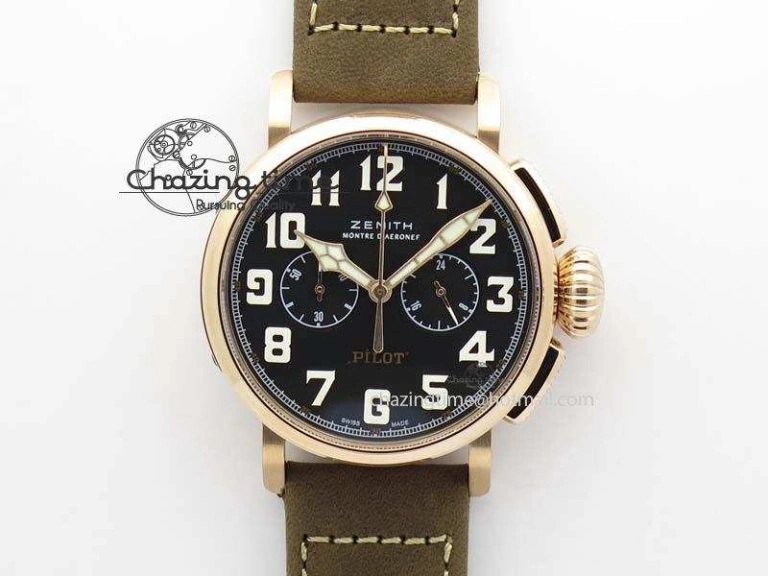 SportInspired El Primero Chrono SS AXF Black Dial on Black Leather Strap A 10045
