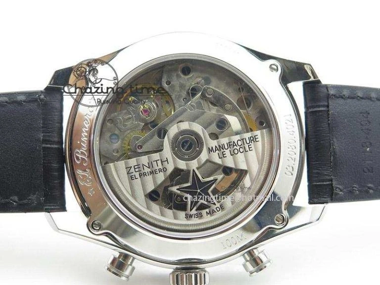 SportInspired El Primero Chrono SS AXF Black Dial on Black Leather Strap A 10045