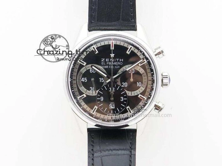 SportInspired El Primero Chrono SS AXF Black Dial on Black Leather Strap A 10045