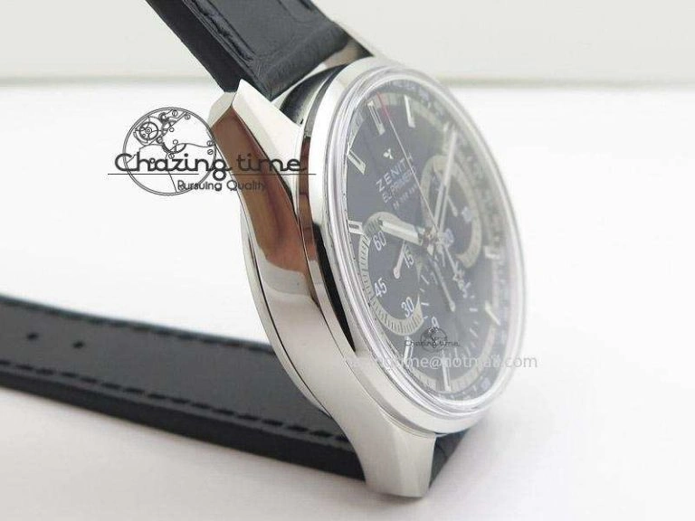 SportInspired El Primero Chrono SS AXF Black Dial on Black Leather Strap A 10045