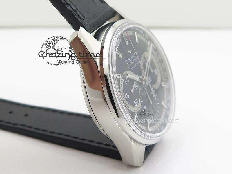 SportInspired El Primero Chrono SS AXF Black Dial on Black Leather Strap A 10045