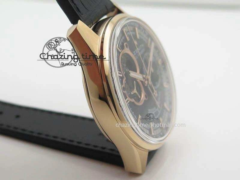 Durable El Primero RG AXF Black Dial on Black Leather Strap Asian Manual Winding Chronograph Movement 10047